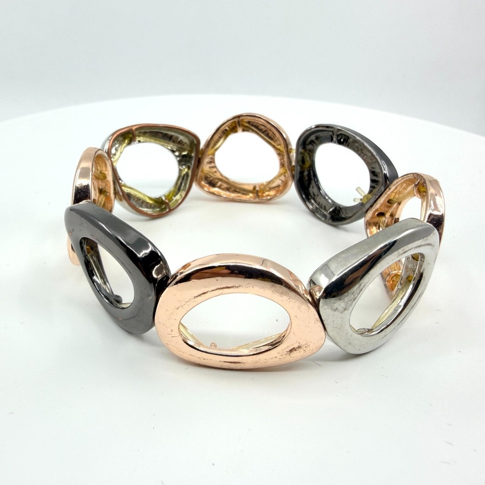 Vintage Mixed Metal Stretch Bracelet - Rose Gold, Silver, Gunmetal